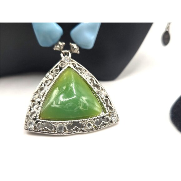 Vintage Bijoux Terner Necklace Earrings Green Blue Resin Rhinestone NOS on card - Picture 5 of 8